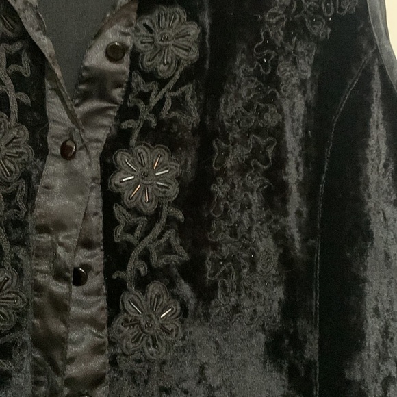 Vintage Cotton Ginny Black Velour Vest Satin Trim Witchcore Boho L - Picture 9 of 10